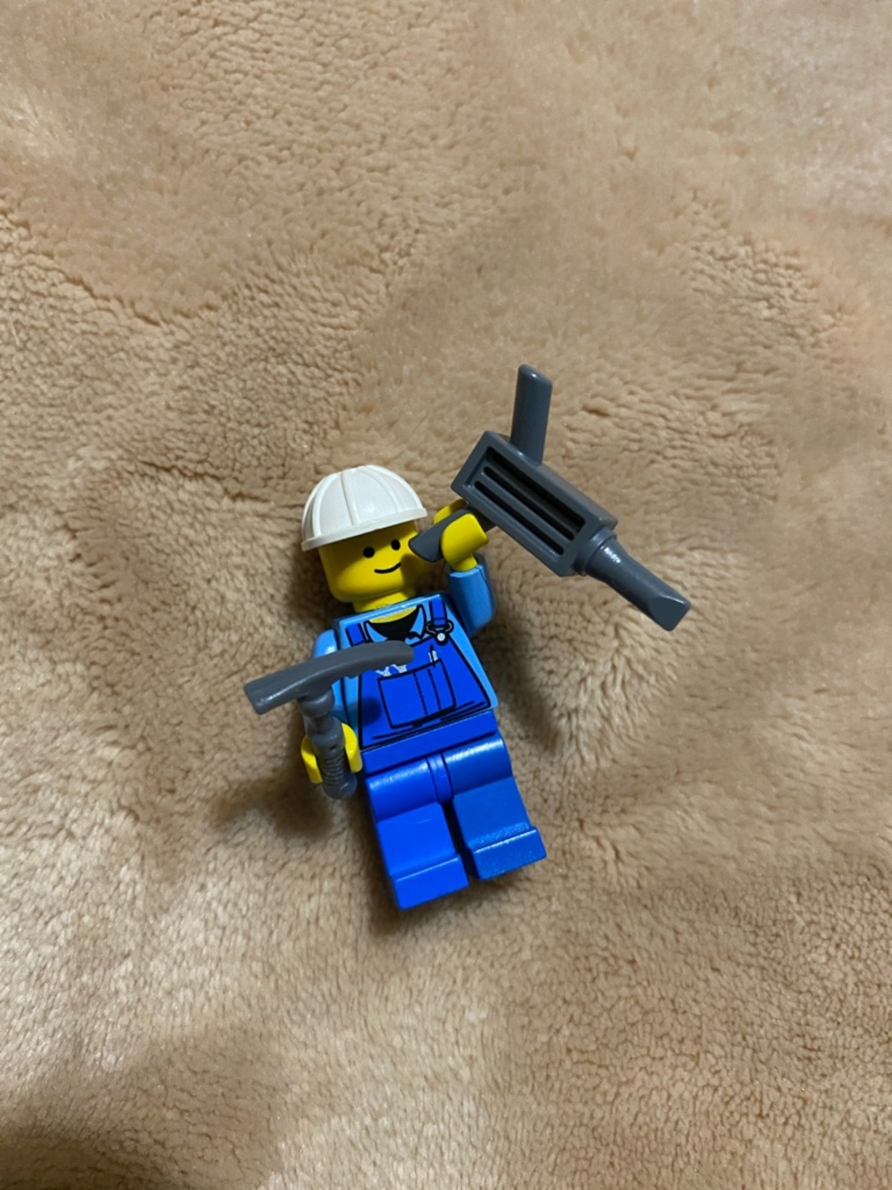 Lego Blue Overalls Construction Worker with White Helmet